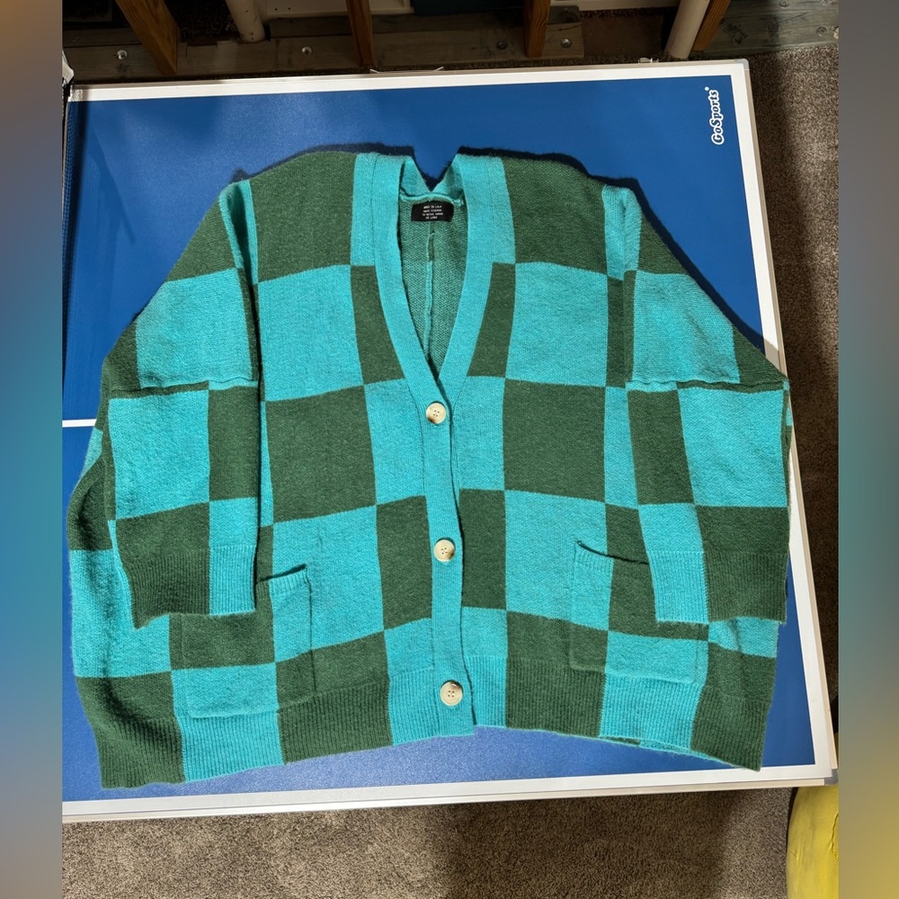 Dressed in LALA Green Checkered Cardigan